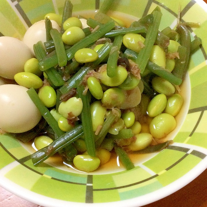 山菜ミックスむき枝豆うずらの卵かつお節煮